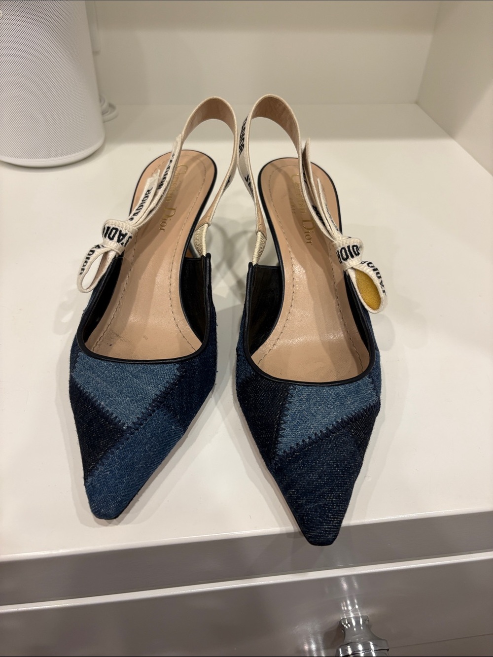 Dior Two-Tone Denim Pointed Slingback Pumps in Dark and Light Blue